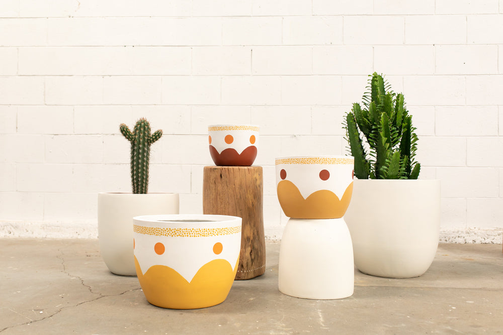 
            
                Load image into Gallery viewer, hand-painted pot sunburnt country design
            
        