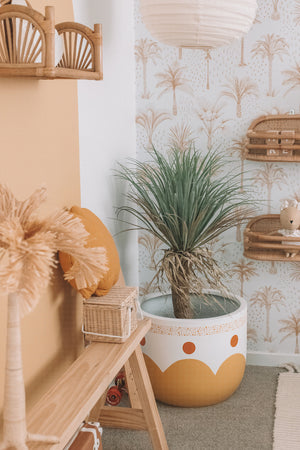hand-painted pot sunburnt country design